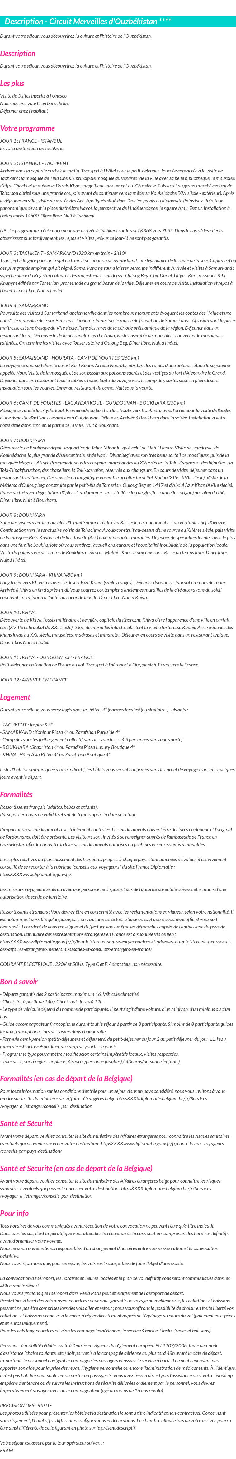 Détails du séjour