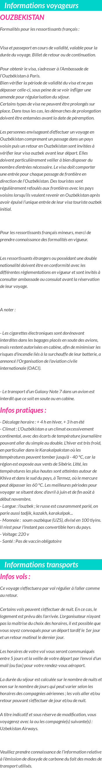 Formalités et infos voyageurs