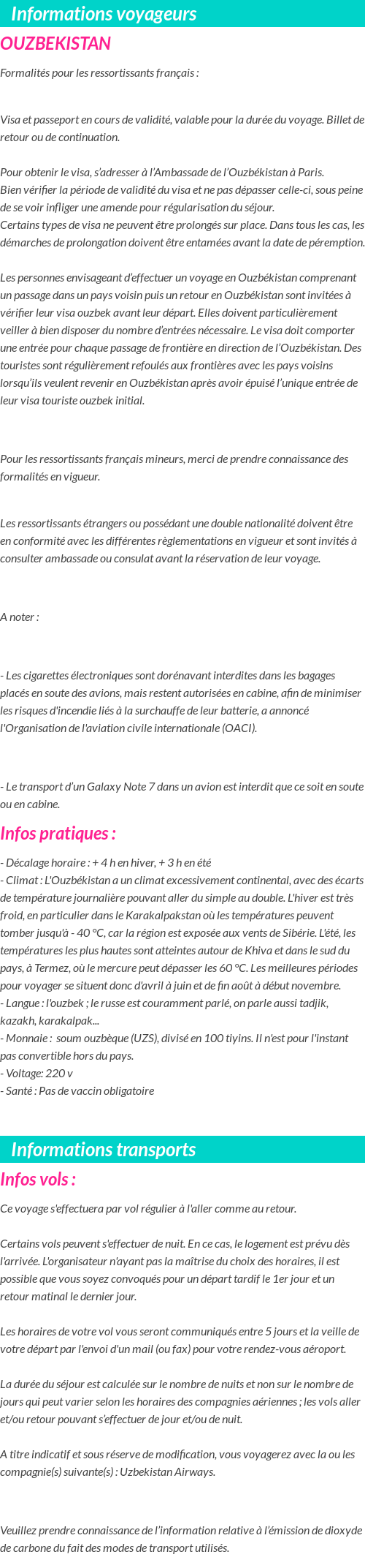 Formalités et infos voyageurs