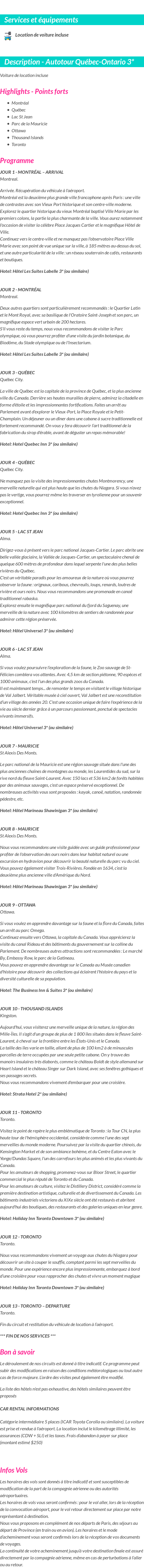 Détails du séjour