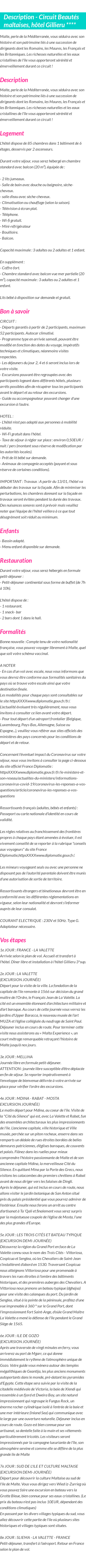 Détails du séjour