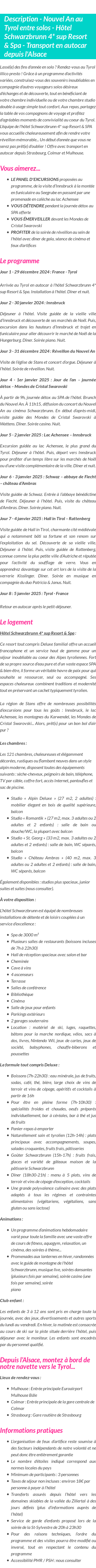 Détails du séjour