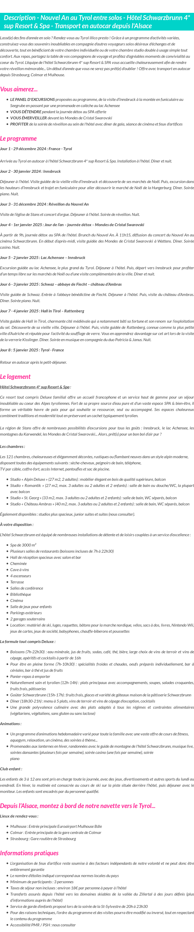 Détails du séjour