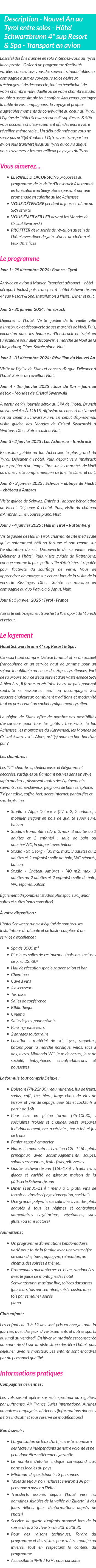 Détails du séjour