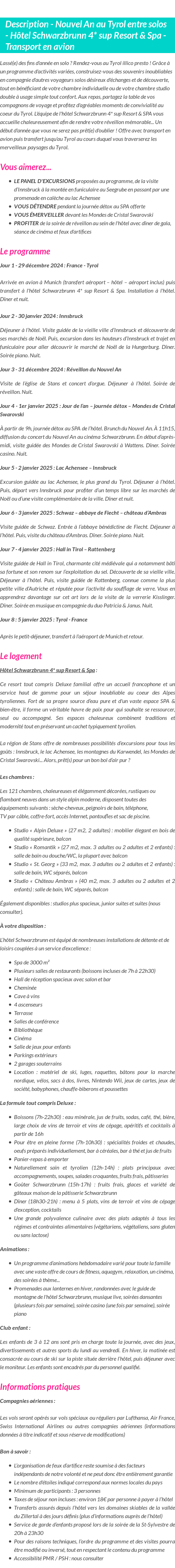 Détails du séjour