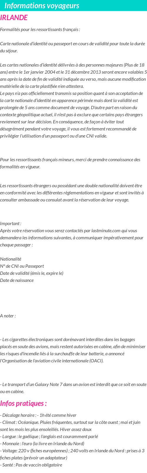 Formalités et infos voyageurs