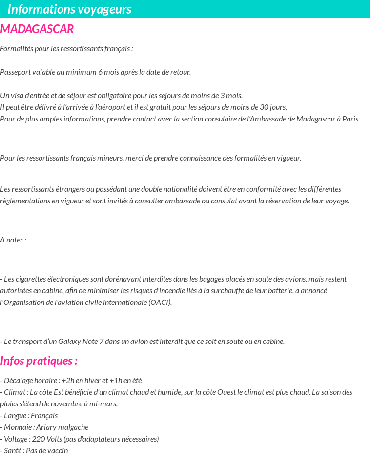 Formalités et infos voyageurs