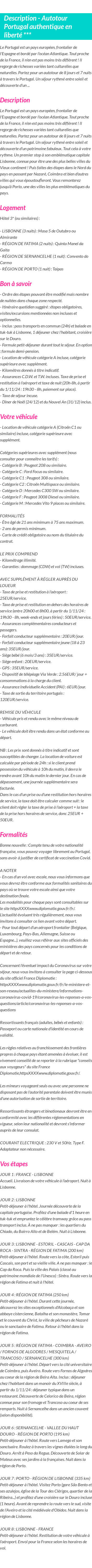 Détails du séjour