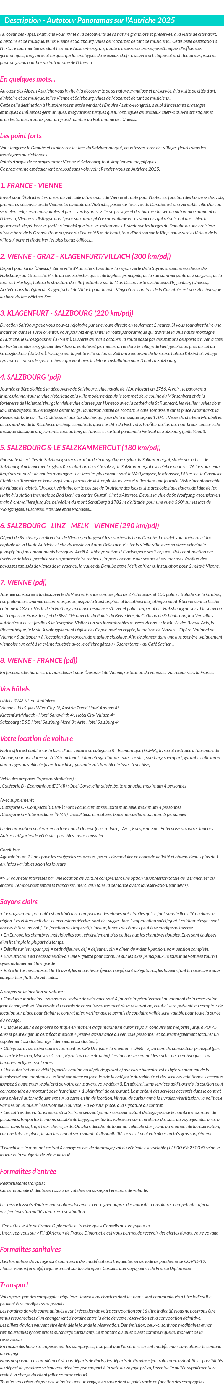 Détails du séjour