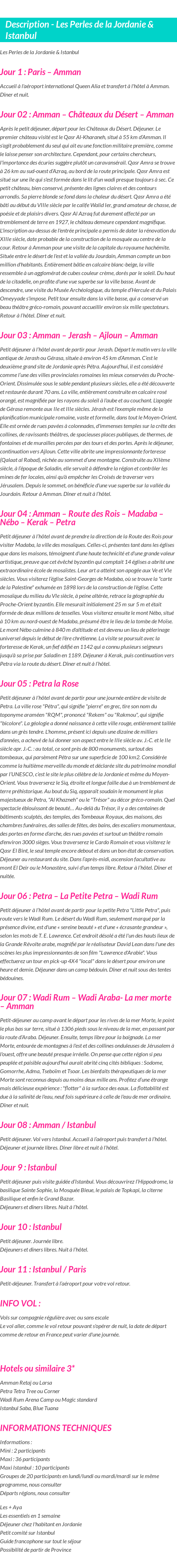Détails du séjour