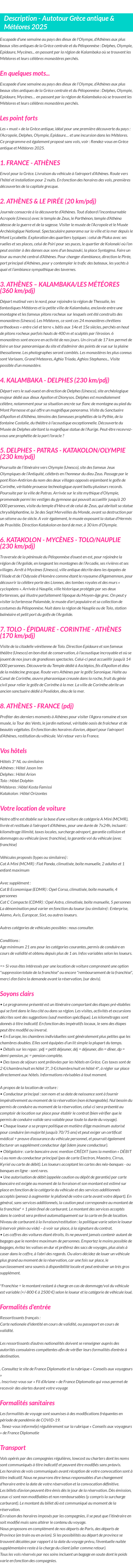 Détails du séjour
