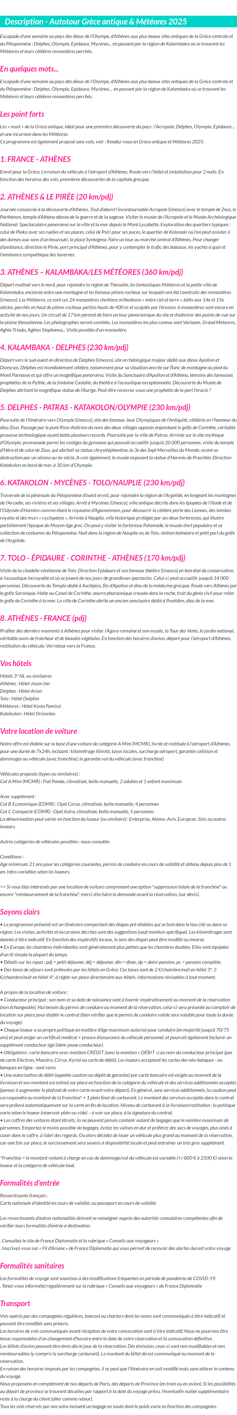 Détails du séjour