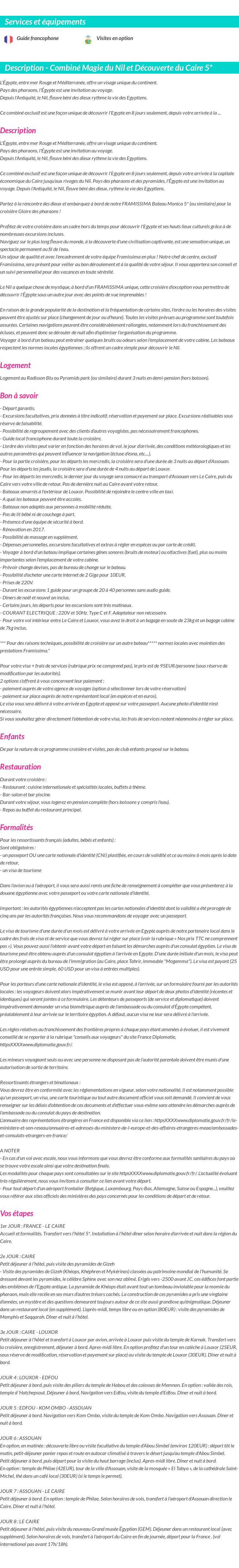Détails du séjour