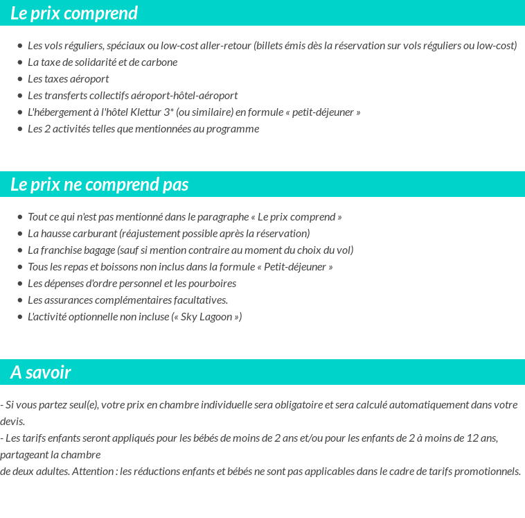 Conditions tarifaires
