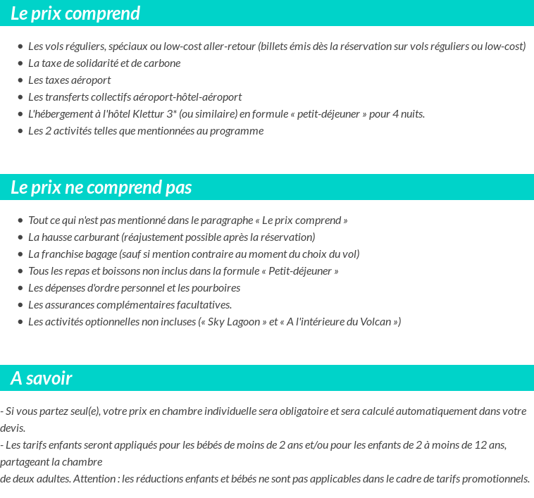 Conditions tarifaires