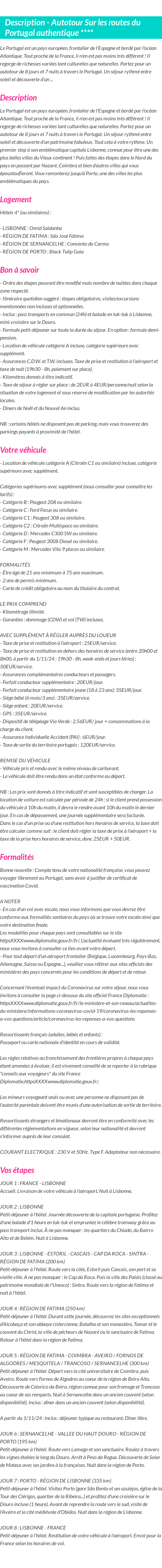 Détails du séjour
