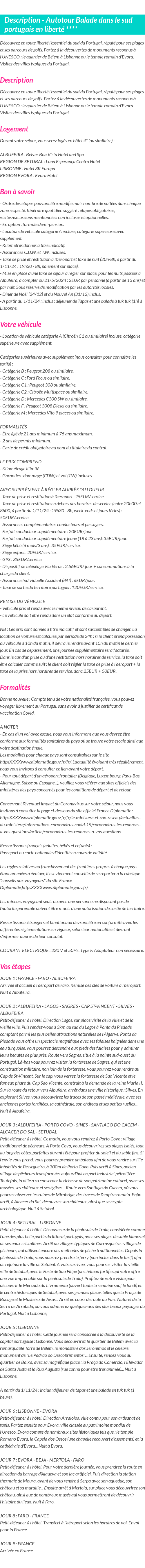 Détails du séjour