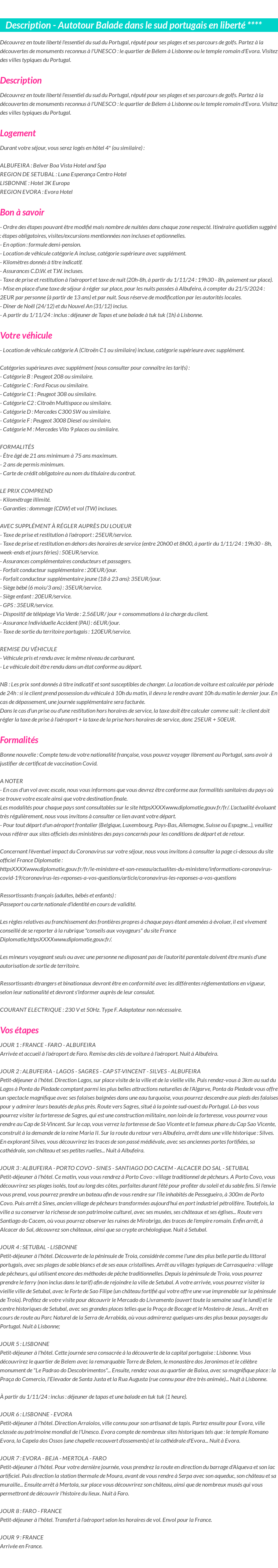 Détails du séjour