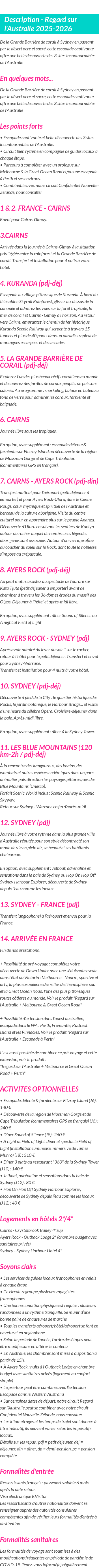 Détails du séjour