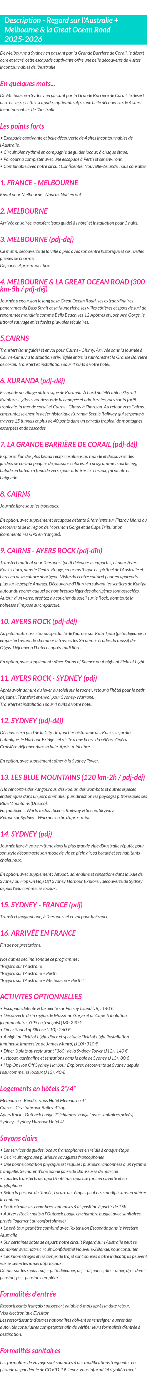 Détails du séjour