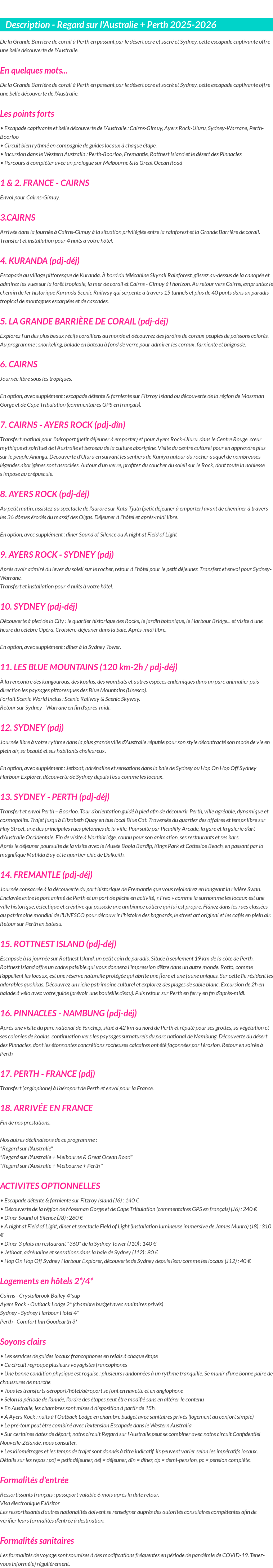 Détails du séjour