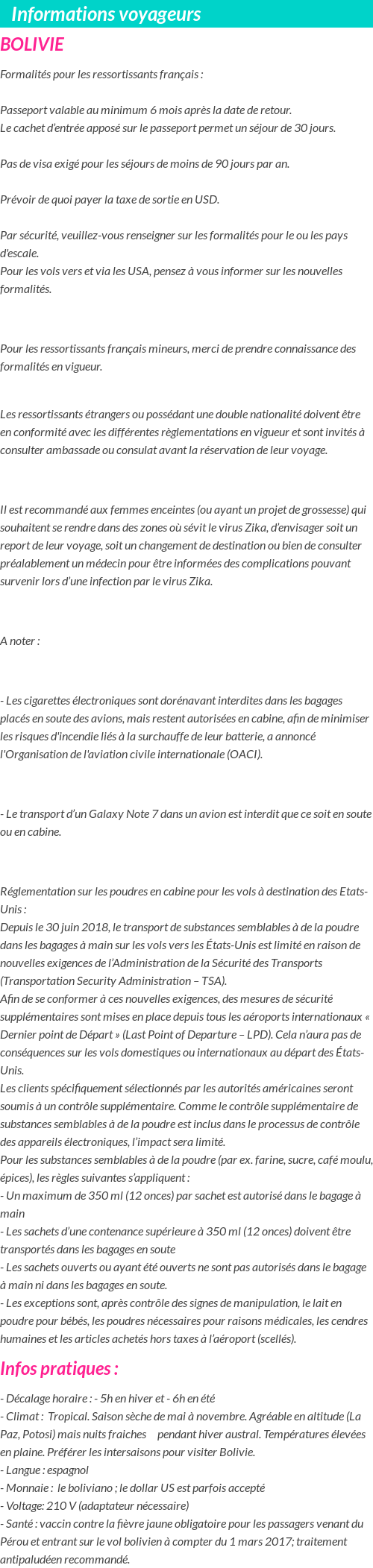Formalités et infos voyageurs