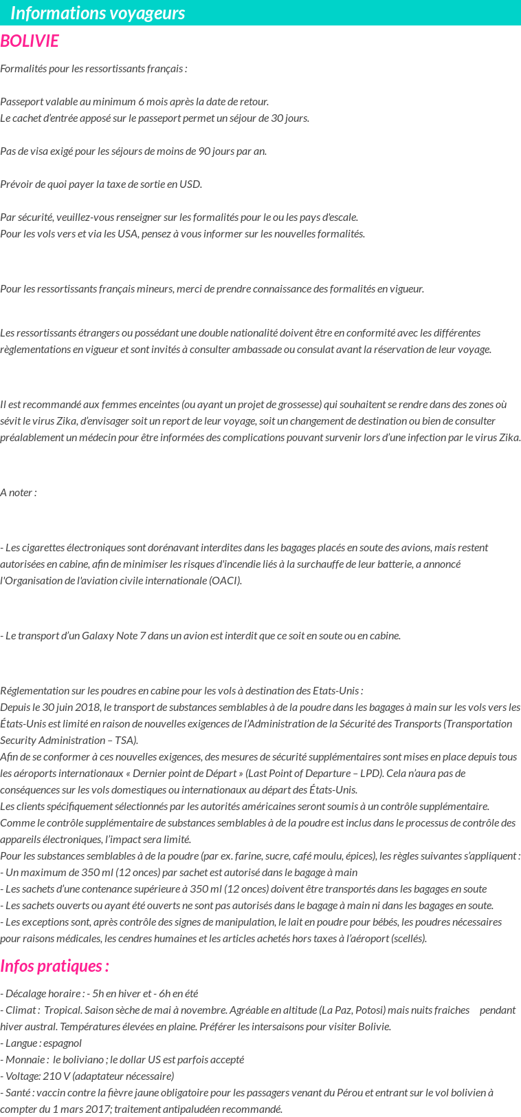 Formalités et infos voyageurs