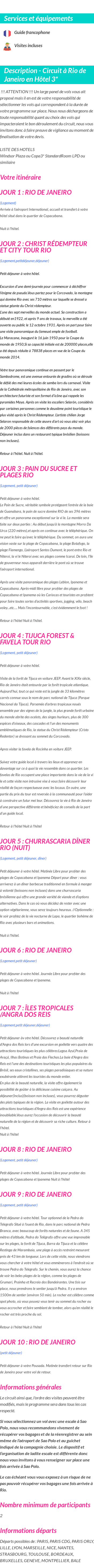 Détails du séjour