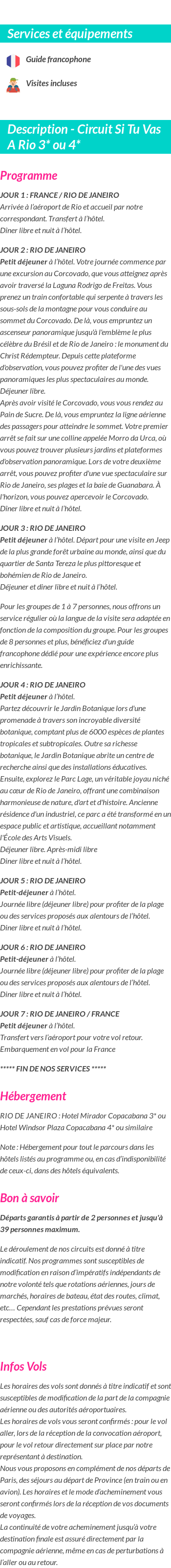 Détails du séjour