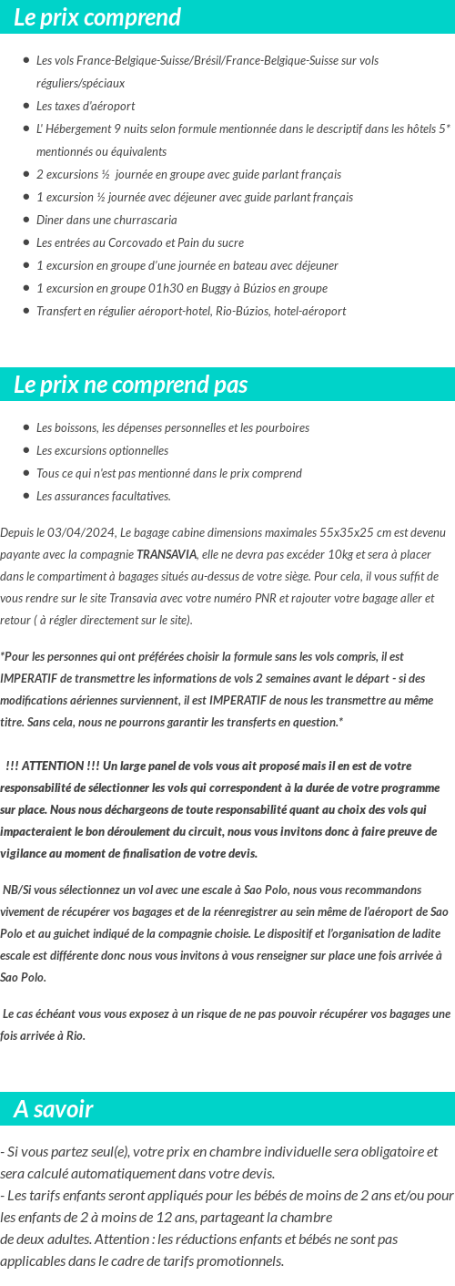 Conditions tarifaires