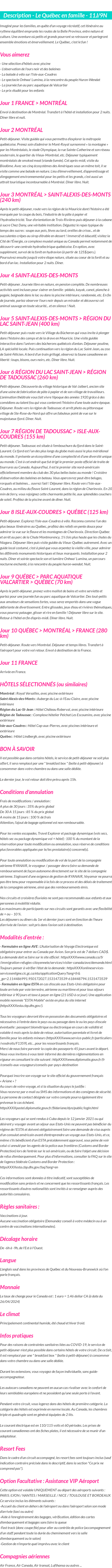 Détails du séjour