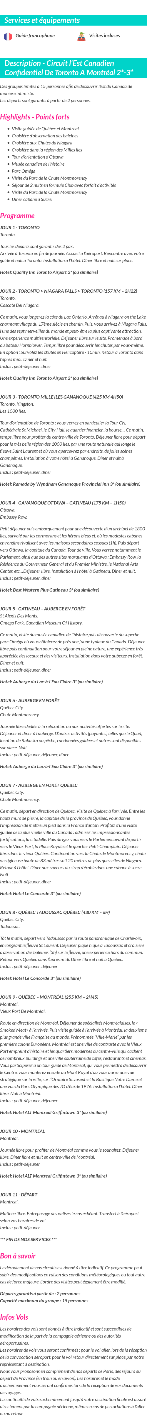 Détails du séjour