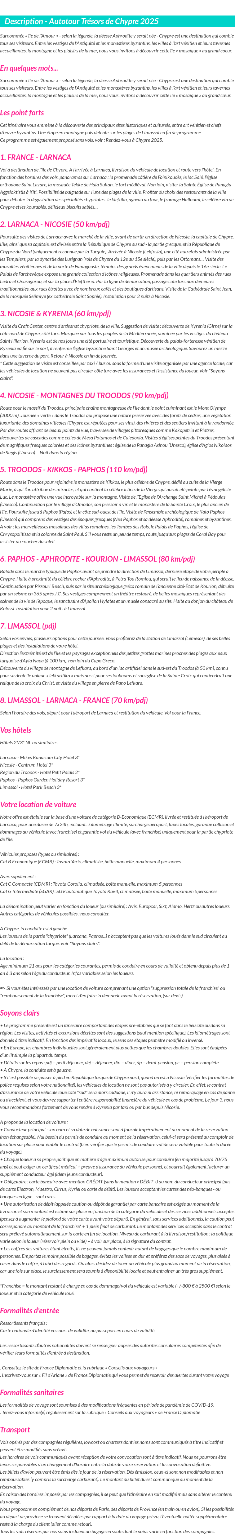 Détails du séjour