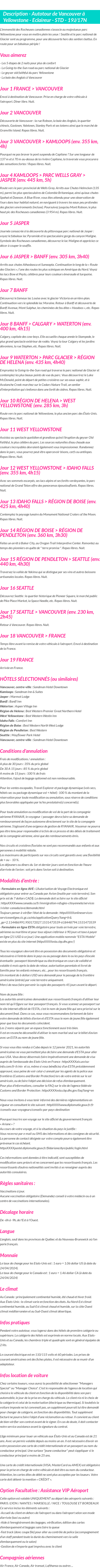 Détails du séjour