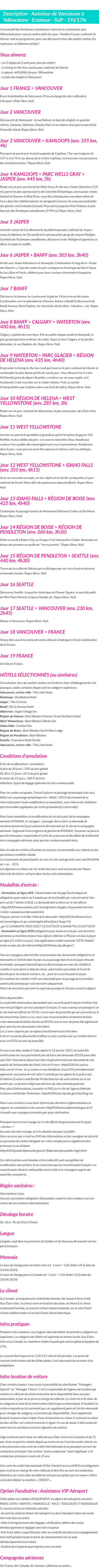 Détails du séjour