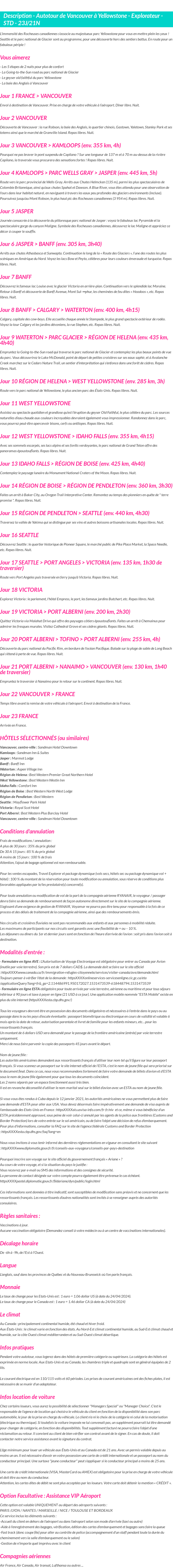 Détails du séjour