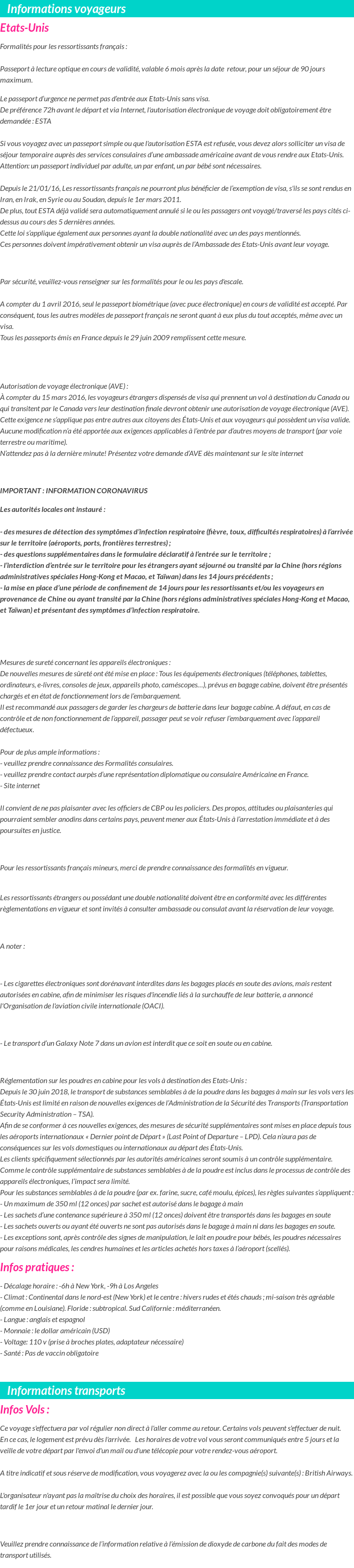 Formalités et infos voyageurs