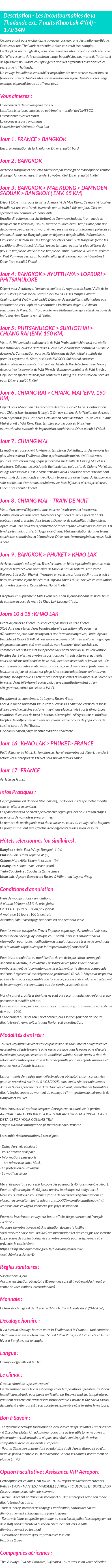 Détails du séjour