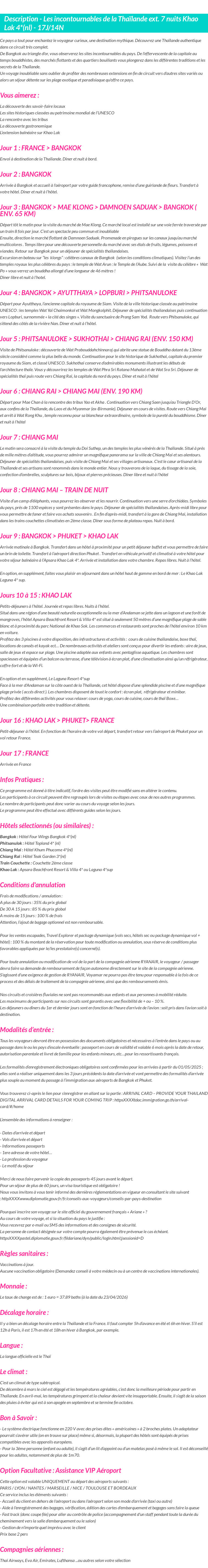 Détails du séjour