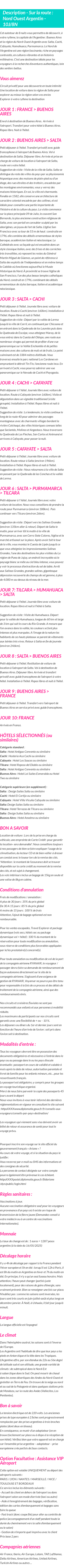 Détails du séjour