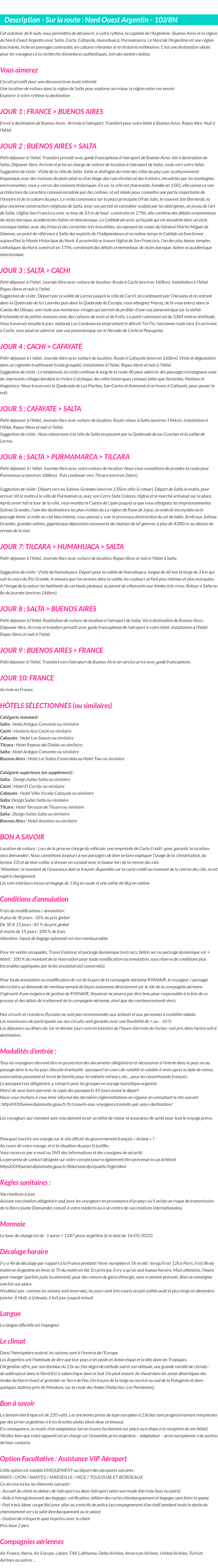 Détails du séjour