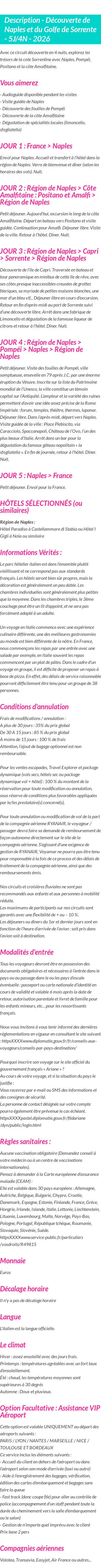 Détails du séjour