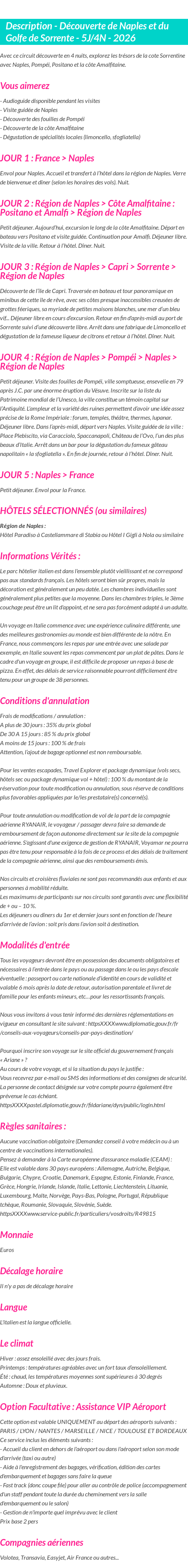 Détails du séjour