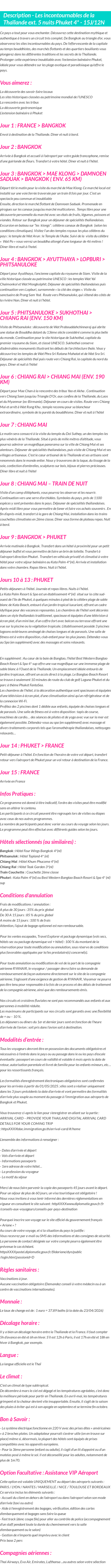 Détails du séjour