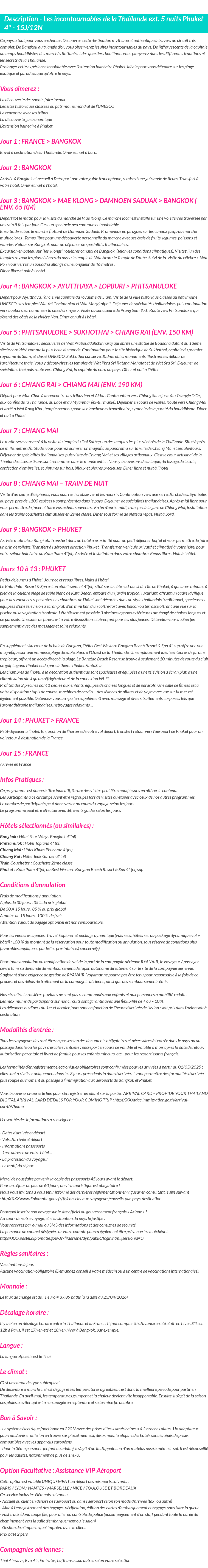 Détails du séjour