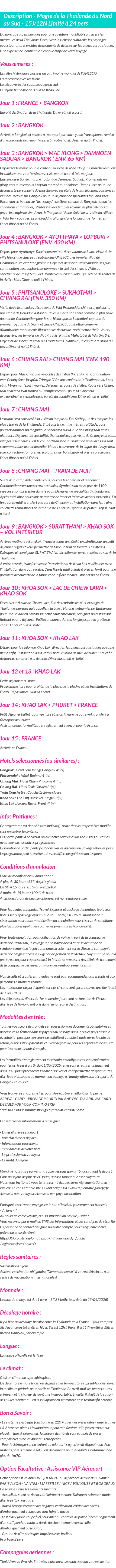 Détails du séjour
