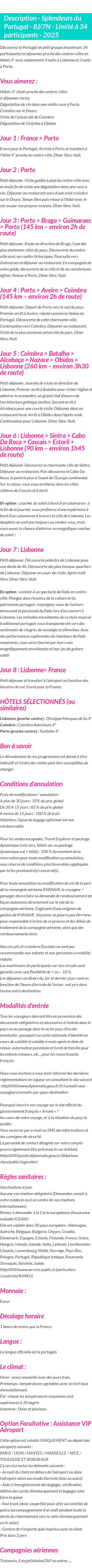Détails du séjour