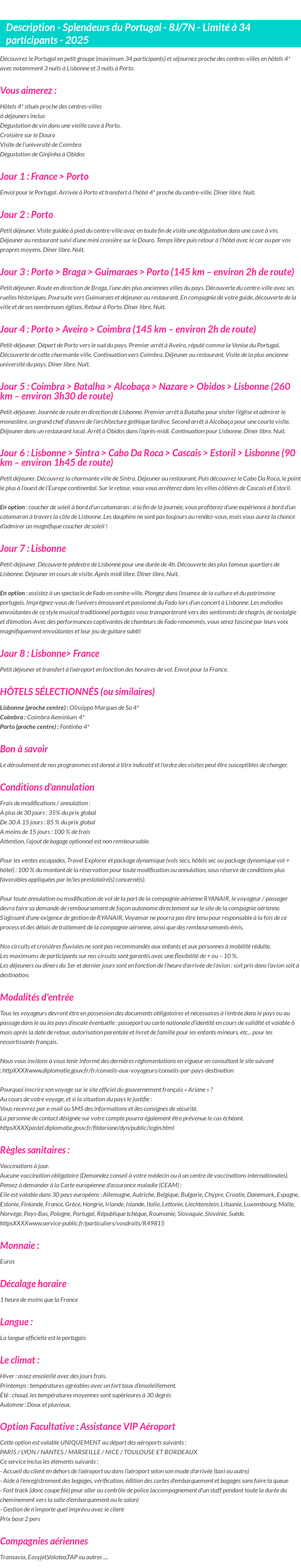 Détails du séjour