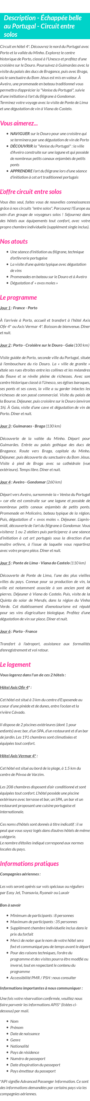Détails du séjour