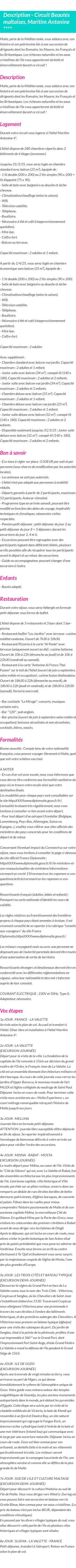 Détails du séjour
